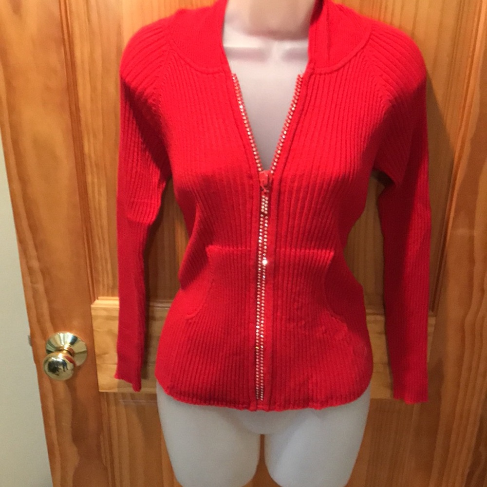 Belldini Hooded Sweater with Rhinestone Zipper